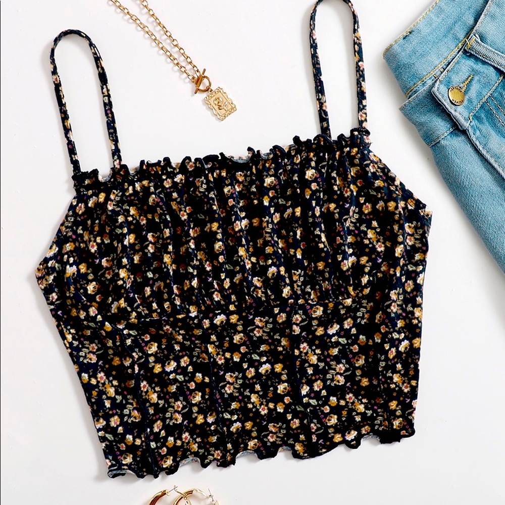 Floral ribbed tank